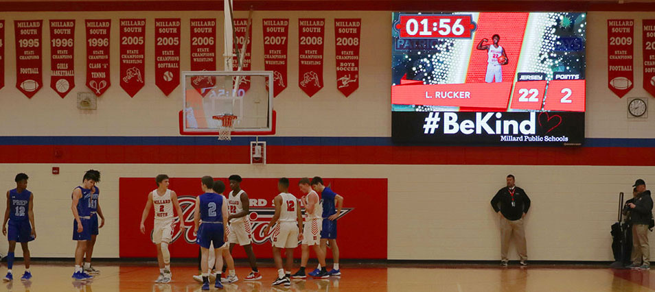 iB1410 Basketball LED Video Scoreboard with Player Accolade at Millard South High School