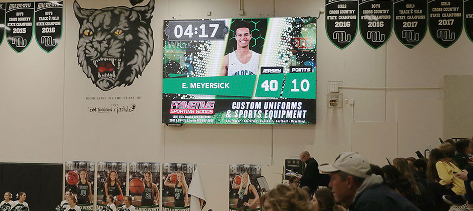 iB1410 Basketball LED Video Scoreboard with Leaderboard at Millard West High School